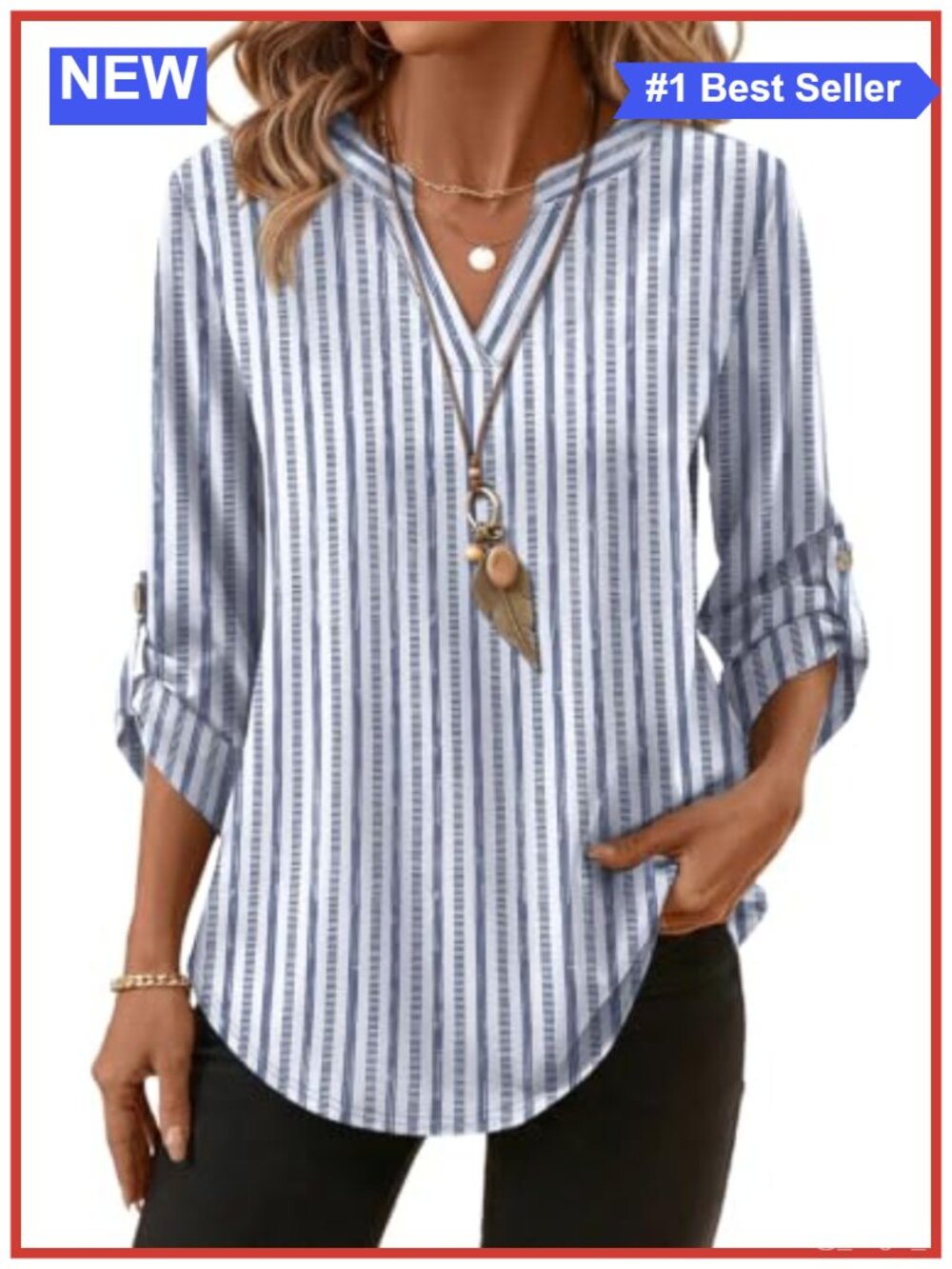 3/4 Sleeve V Neck T Shirt Women's Loose Fit Button Blouse Business Casual Top